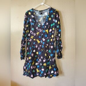 Hot Topic Black Long Sleeve Dress with Colorful Patterns